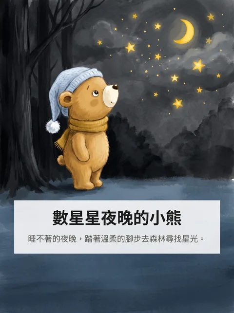 睡不著的小熊到夜晚森林數星星的故事