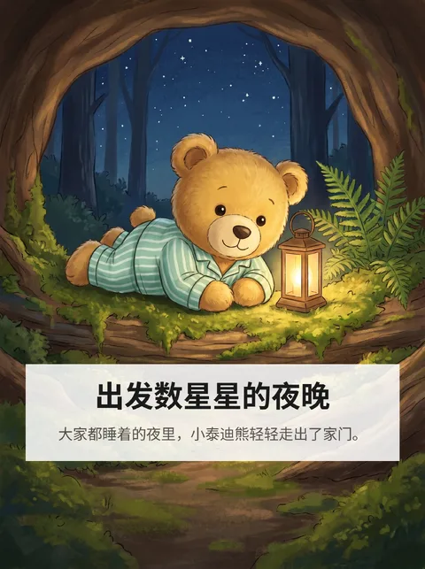 这只泰迪熊在夜里出发去数星星的故事