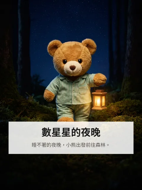 睡不著的小熊到夜晚森林數星星的故事