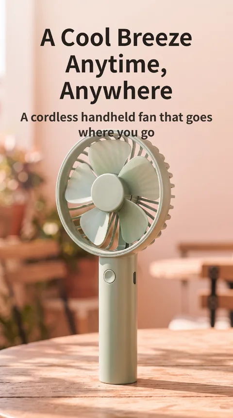 Cordless Handheld Fan, 3 Speeds, USB Charging