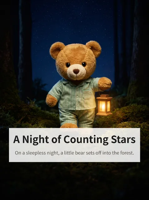 A Little Bear Who Can't Sleep Heads into the Night Forest to Count Stars