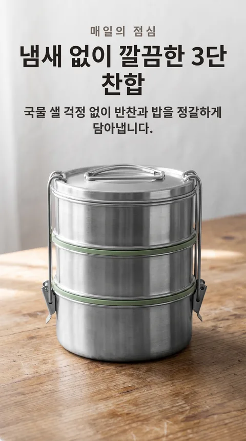 스테인리스 3단 찬합 도시락통 밀폐 실리콘