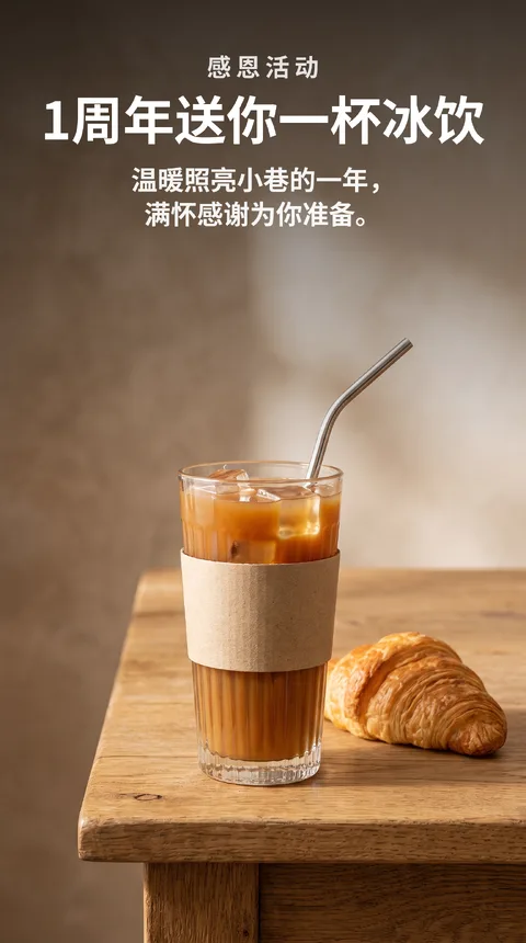社区面包店开业1周年感恩活动 赠送饮品