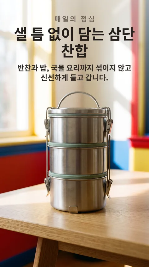 스테인리스 3단 찬합 도시락통 밀폐 실리콘