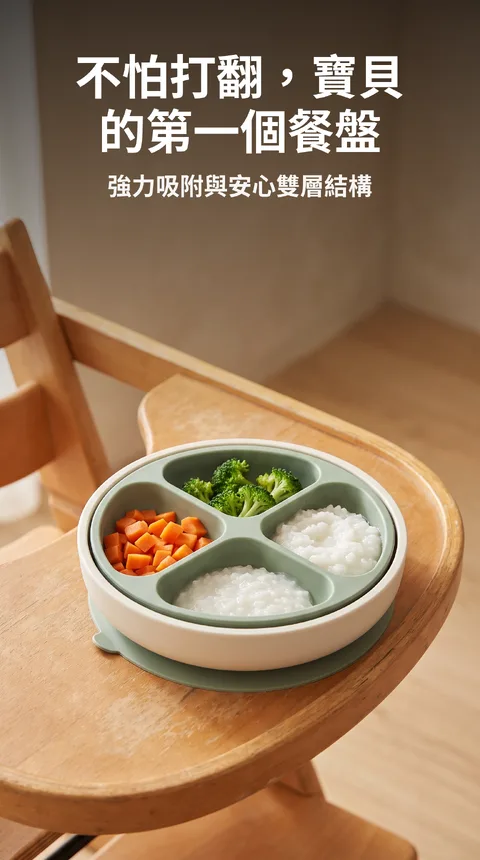 寶寶矽膠吸盤餐盤 4格 副食品 雙層結構