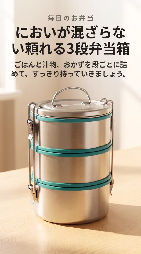 ステンレス3段重ね弁当箱