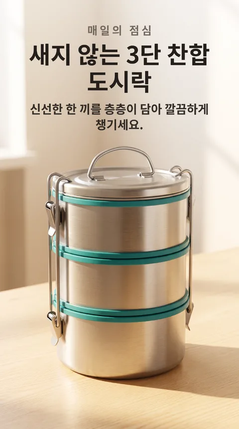 스테인리스 3단 찬합 도시락통 밀폐 실리콘