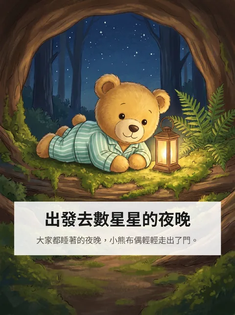 這隻小熊布偶在夜裡出發去數星星的故事