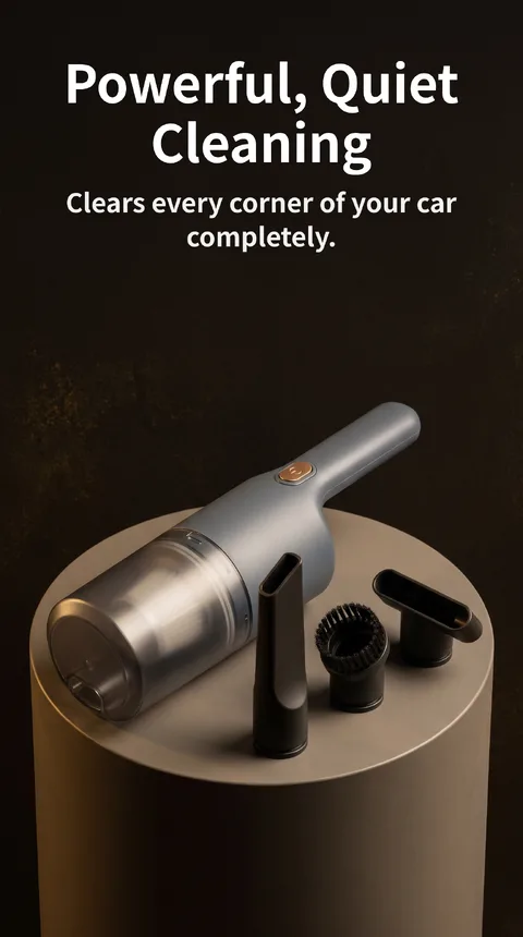 Low-Noise Cordless Handheld Vacuum with 3 Car Nozzles