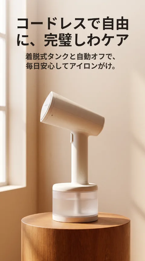 コードレスハンディスチームアイロン 着脱式タンク 自動オフ