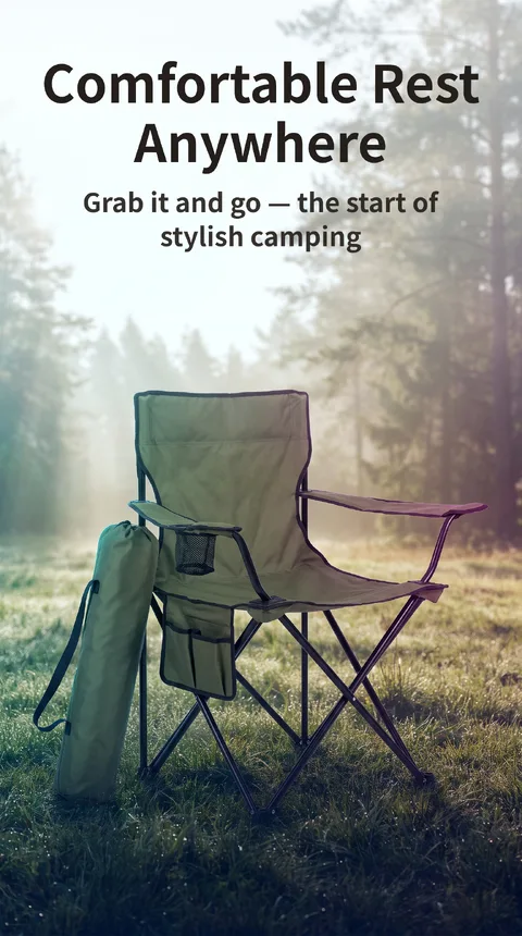 Folding Camping Chair with Cup Holder and Storage Pouch