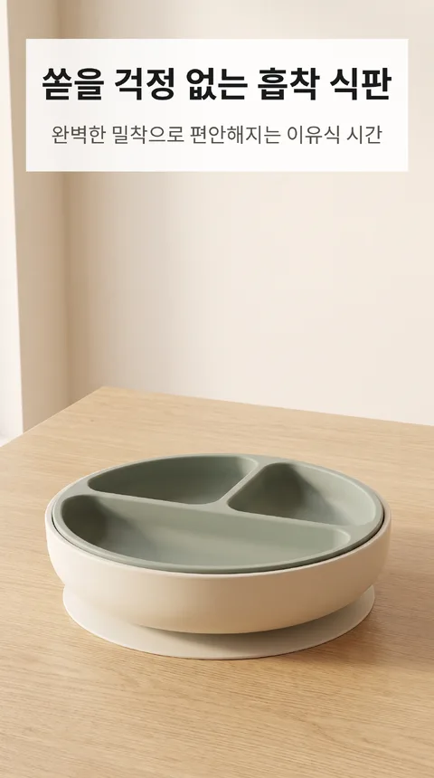 아기 실리콘 흡착 식판 4칸 이유식 이중구조