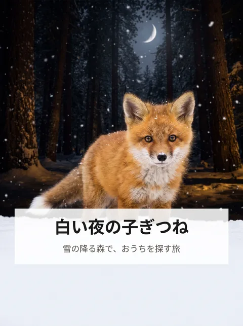 雪の夜、迷子の子ぎつねがおうちを探すお話