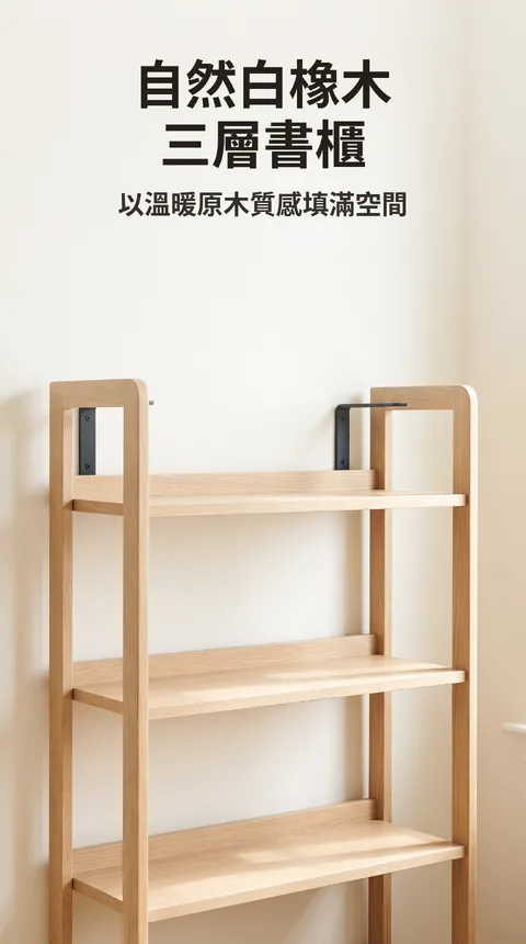 原木三層書櫃 組裝式 白橡木 壁掛固定支架