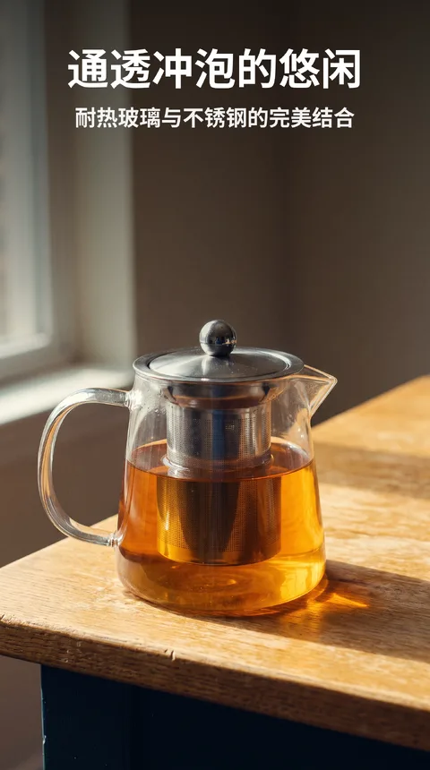 带把耐热玻璃茶壶 600ml 不锈钢滤网