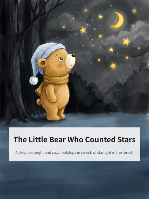 A Little Bear Who Can't Sleep Heads into the Night Forest to Count Stars