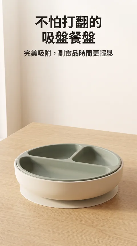 寶寶矽膠吸盤餐盤 4格 副食品 雙層結構