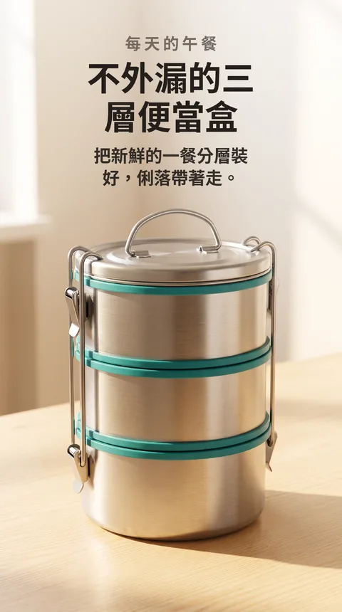 不鏽鋼三層便當盒 矽膠密封