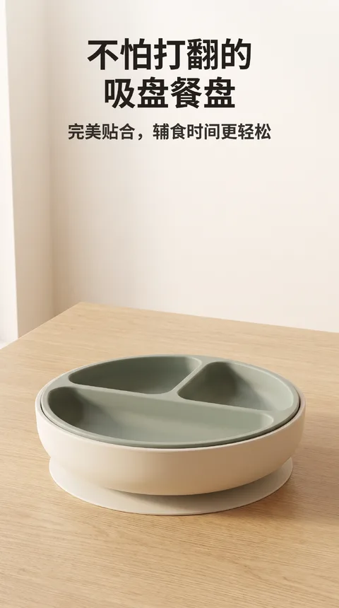 宝宝硅胶吸盘餐盘 4格 辅食 双层结构