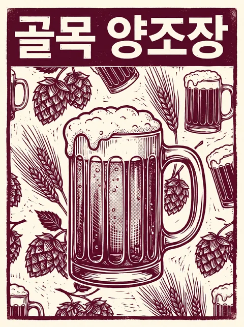 골목 양조장 판화 포스터