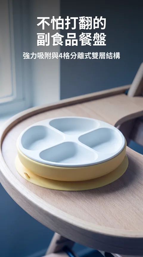 寶寶矽膠吸盤餐盤 4格 副食品 雙層結構
