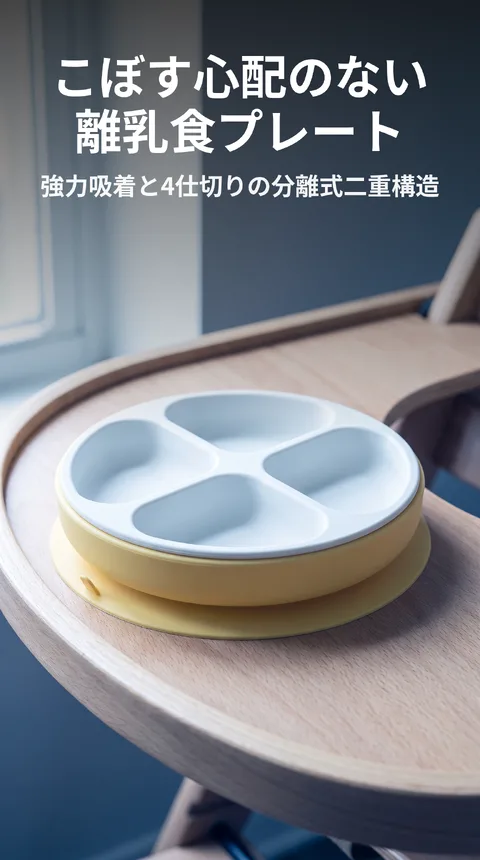 ベビー用シリコン吸着プレート 4仕切り 離乳食 二重構造