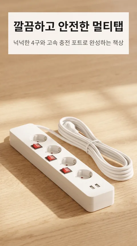 4구 멀티탭 개별 스위치 USB 2포트 3미터