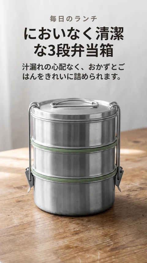 ステンレス3段重ね弁当箱 密閉シリコン