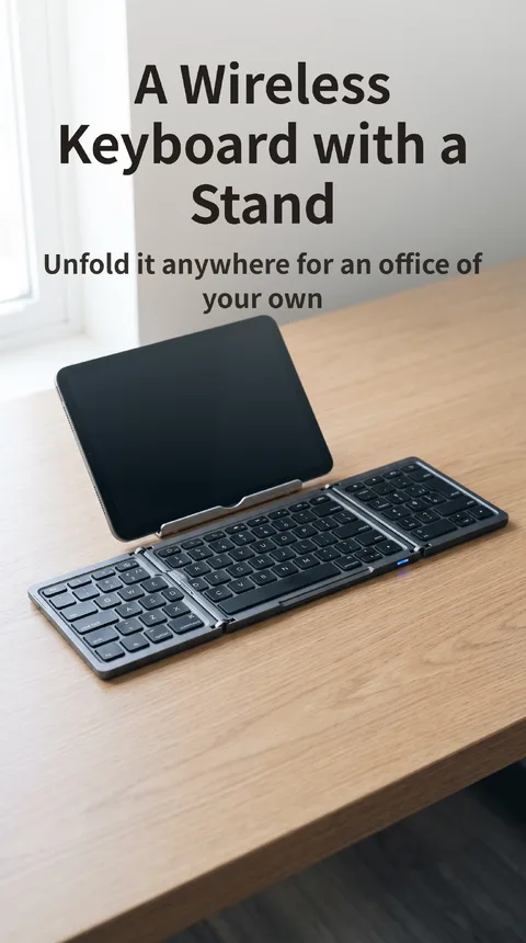 Foldable Bluetooth Keyboard with Built-In Tablet Stand