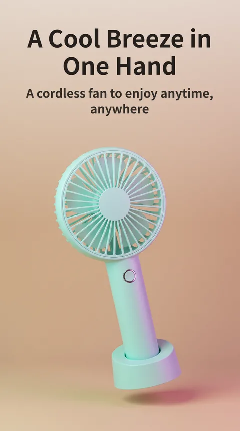 Cordless Handheld Fan, 3 Speeds, USB Charging