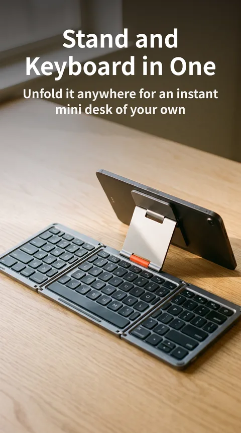 Foldable Bluetooth Keyboard with Built-In Tablet Stand