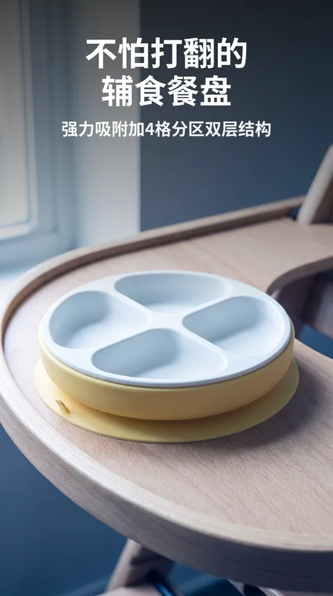 宝宝硅胶吸盘餐盘 4格 辅食 双层结构