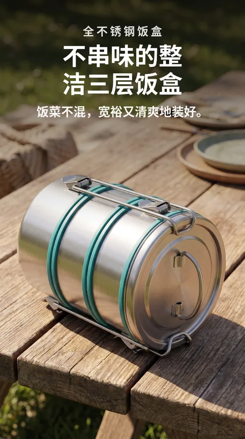 不锈钢三层饭盒便当盒
