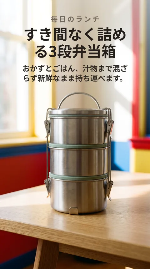 ステンレス3段重ね弁当箱 密閉シリコン