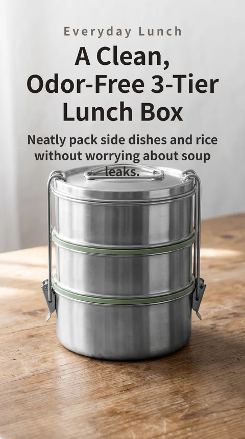 Stainless Steel 3-Tier Lunch Box with Airtight Silicone Seal