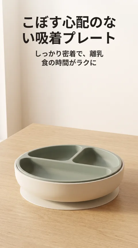 ベビー用シリコン吸着プレート 4仕切り 離乳食 二重構造