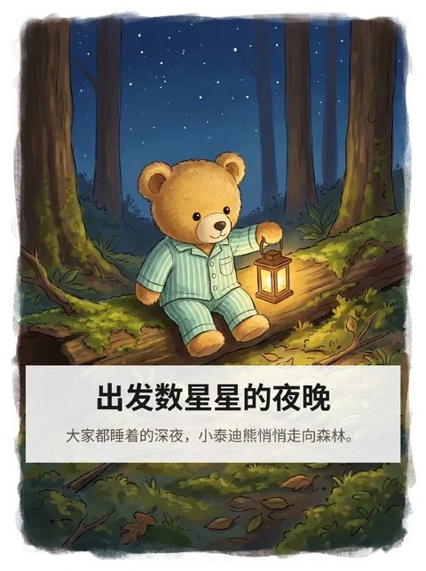 这只泰迪熊在夜里出发去数星星的故事
