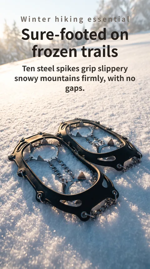 Winter Hiking Crampons, 10-Spike Anti-Slip Chain