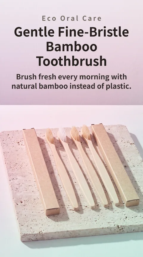 Bamboo Toothbrush 4-Pack, Biodegradable Handle, Fine Bristles