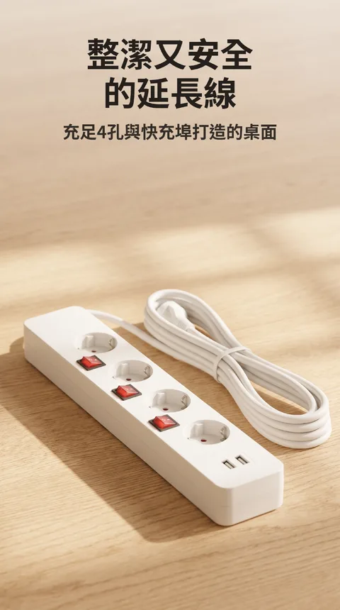 4孔延長線 獨立開關 USB 2埠 3公尺