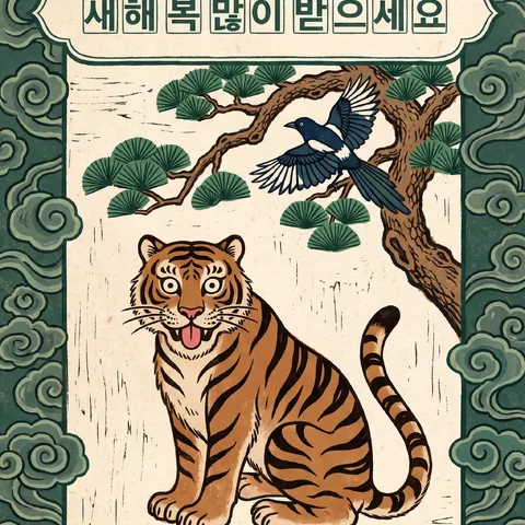 구름 문양 테두리 · 민화 초록 괴석 · 민화 판화풍
