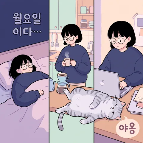 꽉 찬 배경 컷 · 파스텔 툰 · 굵은 선 툰