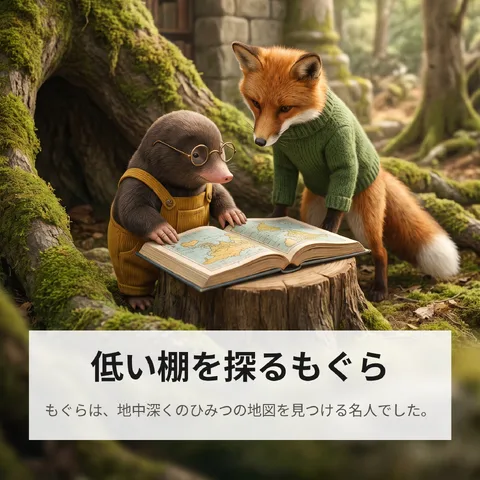 低い棚を探るもぐら