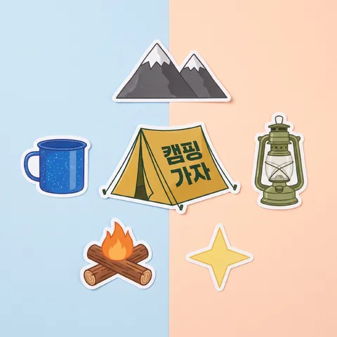 색 배경 위 한 벌 · 스티커 파스텔 · 스티커 실사 목업