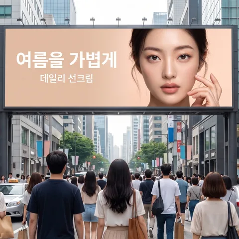 People looking at billboard