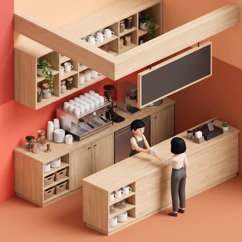 店舗ひと区画 · アイソメ コーラル · アイソメ 3Dレンダー