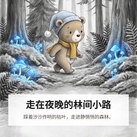走在夜晚的林间小路