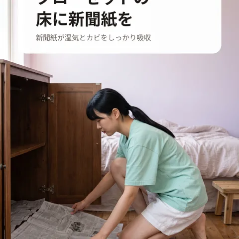 クローゼットの床に新聞紙を