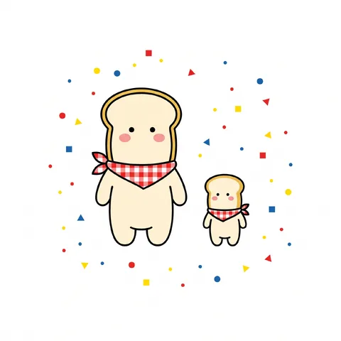 둘이 함께 · 마스코트 원색 · 라인 드로잉 캐릭터
