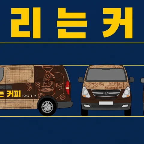 세 방향 도면 · 랩핑 네이비 옐로 · 랩핑 광고 화보
